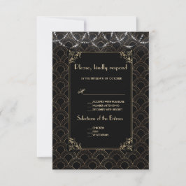 Vintage Gold Art Deco Fleur-de-lis Wedding RSVP Karte