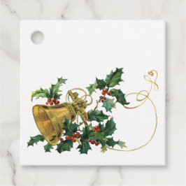 Vintage Gold Bell- und Holly-Weihnachtsmarken Geschenkanhänger