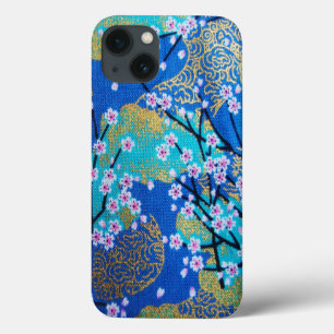 Vintage Gold Blau Weiß Japanischer Kimono Blumenmu Case-Mate iPhone Hülle