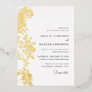 Vintage-Gold-Blumen-Hochzeitsfolien-Einladung Folieneinladung