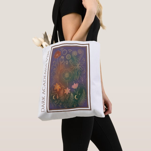Vintage Gold Botanischer Farn Dark Academia-Tasche (Von Nahem)