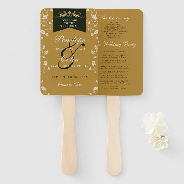 Vintage Gold Chic Buchkapitel Hochzeitsprogramm Fächer (Vorne und Hinten)