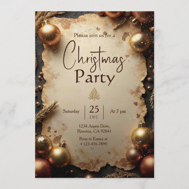Vintage Gold Christmas Party Invitation Einladung (Vorderseite)