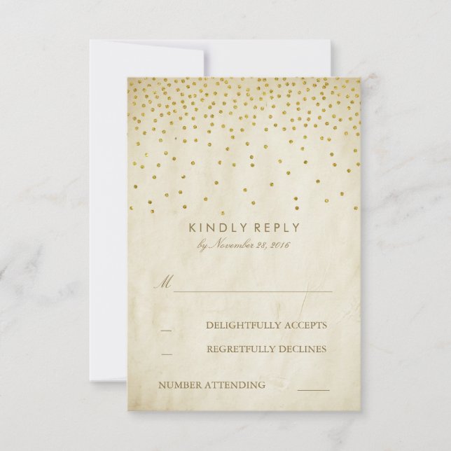 Vintage Gold Confetti Elegante Wedding RSVP Cards Karte (Vorderseite)