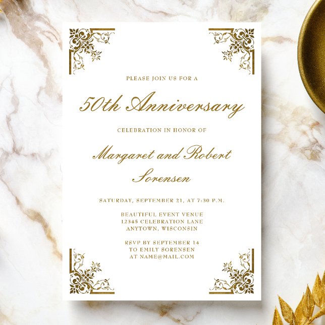 Vintage Gold Corners 50th Anniversary Invitation Einladung (Von Creator hochgeladen)