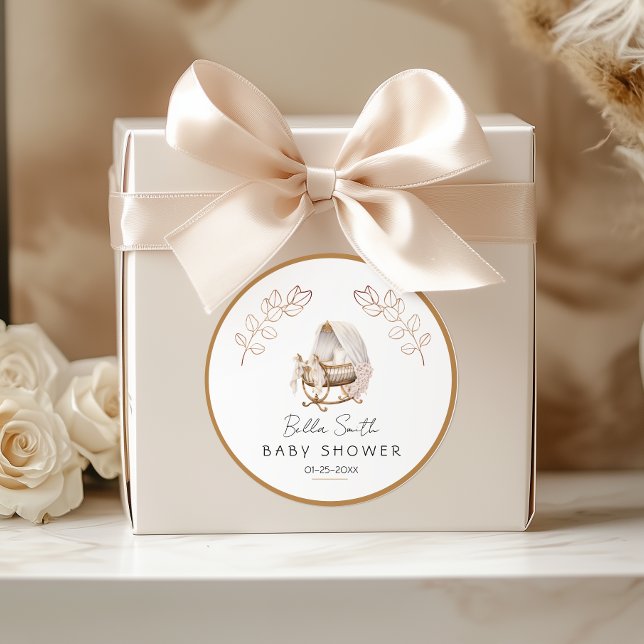 Vintage Gold Cradle Baby Shower Runder Aufkleber (Von Creator hochgeladen)