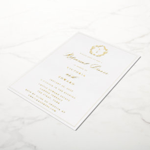 Vintage Gold Crest Monogram Probeabendessen Folieneinladung