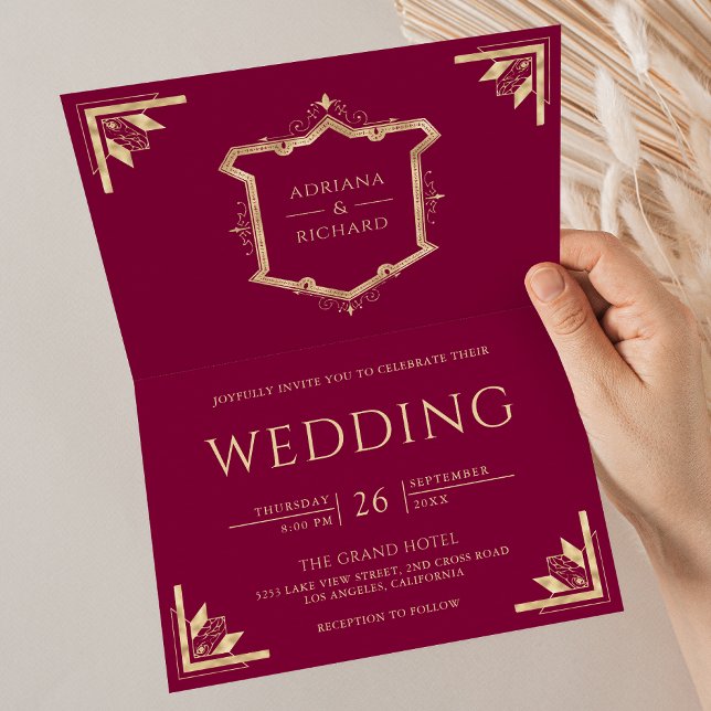 Vintage Gold Crest QR Code Magenta Hochzeit Einladung (Von Creator hochgeladen)