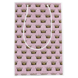 Vintage Gold Crown Royal Pattern Pink Princess Mittlere Geschenktüte