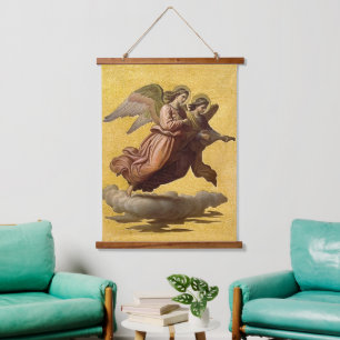 Vintage Gold Engel Religiöser Katholischer Kunstdr Wandteppich Mit Holzrahmen