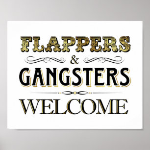 Vintage Gold FLITTERWOCHE GANGSTER WILLKOMMEN Schi Poster