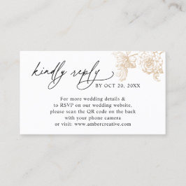 Vintage Gold Floral QR code Wedding RSVP Small  Visitenkarte