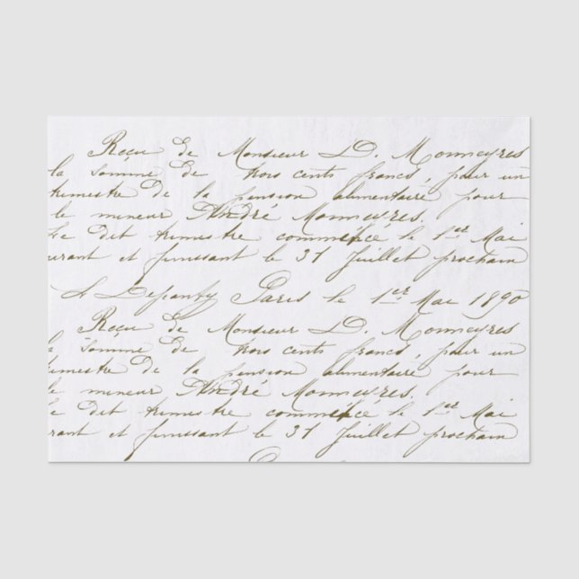 Vintage Gold-Französisch-Script-Handschrift-Curry Seidenpapier (Vorderseite)