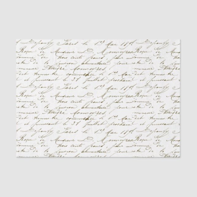 Vintage Gold French Script Handwriting Cursive Tis Seidenpapier (Vorderseite)