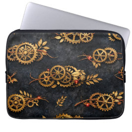 Vintage Gold Gears & Red Neon Mythic Cyberpunk Laptopschutzhülle