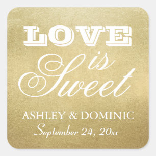 Vintage Gold Love is Sweet Hochzeit Quadratischer Aufkleber