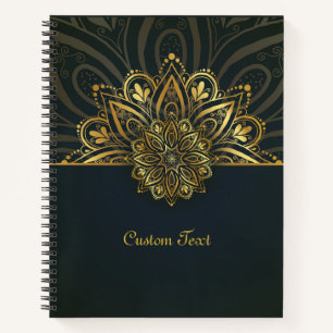 Vintage-Gold-Mandala auf Schwarz Eleganter Boho- Notizbuch