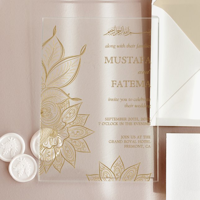 Vintage Gold Mehndi Henna Muslim Wedding Acryleinladungen (Von Creator hochgeladen)