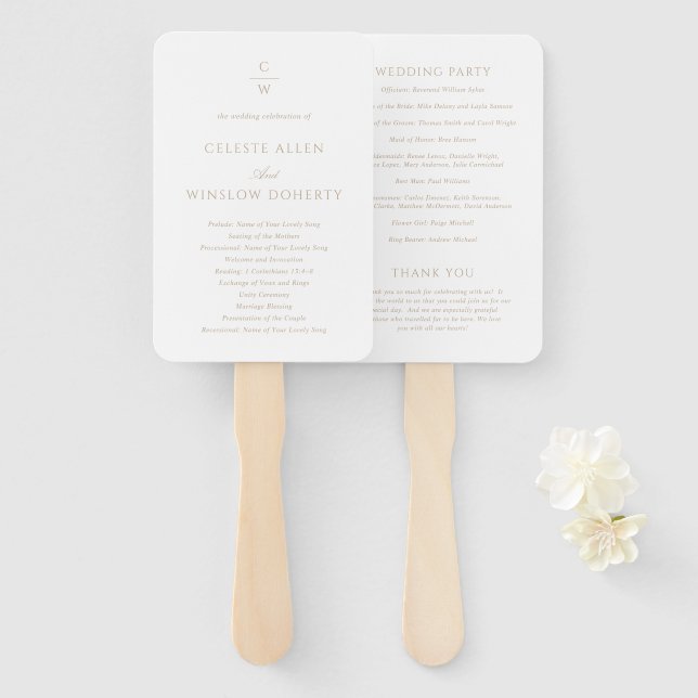 Vintage Gold Monogram Klassisches Hochzeitsprogram Fächer (Vorne und Hinten)