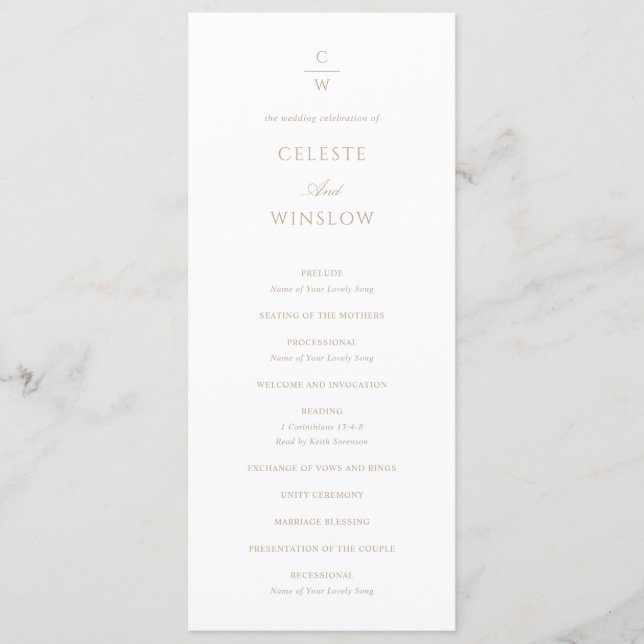Vintage-Gold-Monogramm klassische moderne Hochzeit Programm (Vorderseite)