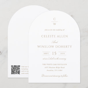 Vintage-Gold-Monogramm-Klassische-QR-Code-Hochzeit Einladung