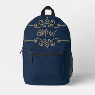 Vintage Gold & Navy Blau Elegantes Monogramm Bedruckter Rucksack