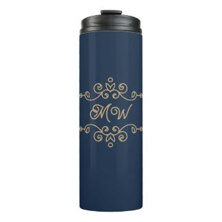 Vintage Gold & Navy Blau Elegantes Monogramm mit B Thermosbecher