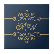 Vintage Gold & Navy Blau Elegantes Monogramm mit f