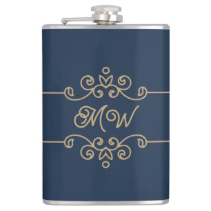 Vintage Gold & Navy Blau Elegantes Monogramm mit S Flachmann