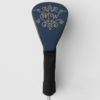 Vintage Gold & Navy Blau Elegantes Monogramm mit S Golf Headcover