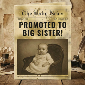 vintage gold Newspaper Pregnancy Announcement Karte