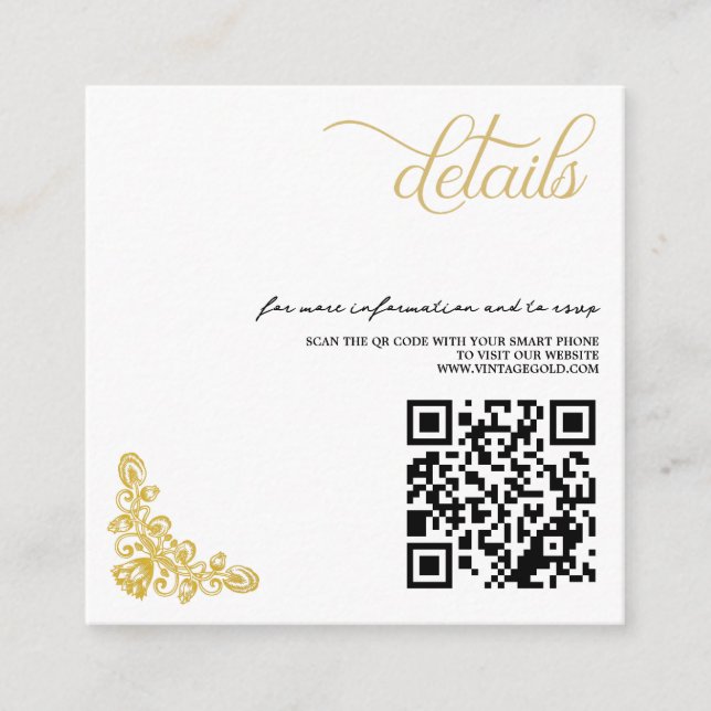 Vintage Gold QR-Code Begleitkarte (Vorderseite)
