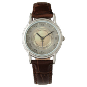Vintage-Gold-Roman Numeral-Braunes-Leder-Uhr Armbanduhr