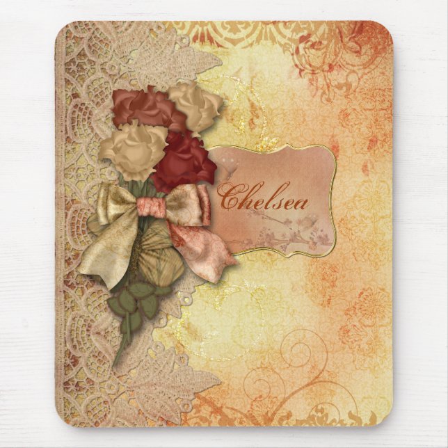 Vintage Gold-Rose und Personalisierte Spitzenmouse Mousepad (Vorne)