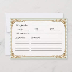 Vintage Gold-Sage-Streifen Brautparty-Rezeptkarte
