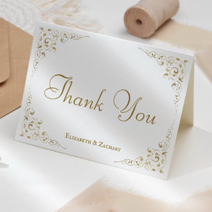 Vintage Gold Schrift Blattwerk Hochzeit Danke Karte