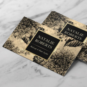 Vintage Gold Schwarz Florales Make-up Künstler Fri Visitenkarte