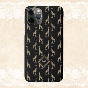 Vintage Gold-Schwarz-Giraffenmuster mit Initiale Case-Mate iPhone 14 Hülle