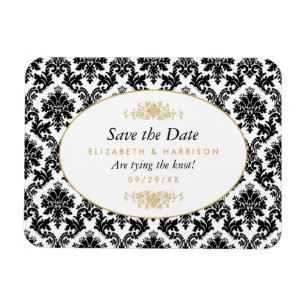 Vintage Gold, Schwarz & Weiß Damast Save The Date Magnet