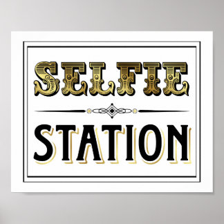 Vintage Gold SELFIE STATION Schild Druck