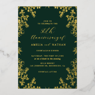 Vintage Gold Smaragd 50. Jubiläumsfeier Folieneinladung