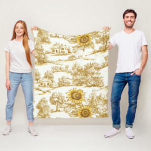 Vintage Gold Sonnenblume Botanical Toile-Muster Fleecedecke