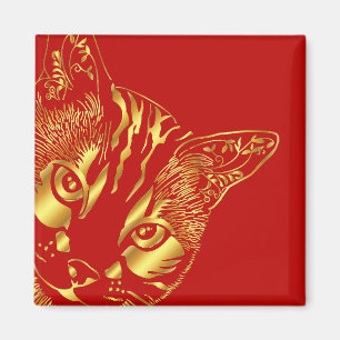 Vintage Gold Süßes Gesicht Katze Magnet