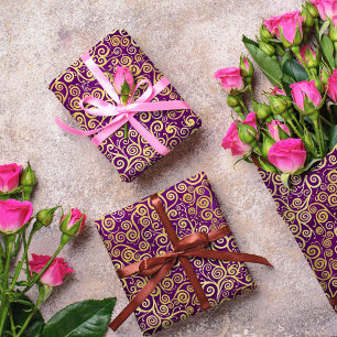 Vintage-Gold-Swirbel-Muster Schick Aubergine Viole Geschenkpapier