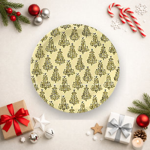 Vintage Gold typografisches Weihnachtsbaum-Muster Pappteller