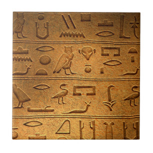 Vintage Gold- und Braune Hieroglyphen-Symbole Fliese