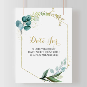 Vintage Gold- und Grün-Eukalyptus-Datumsglas-Schil Poster