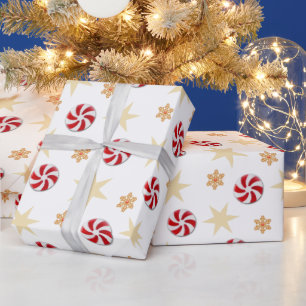 Vintage Gold und rote Retro-Pfefferminz Weihnachte Geschenkpapier