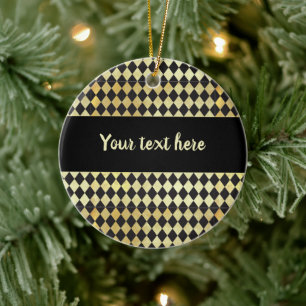 Vintage Gold und Schwarz Harlekin mit distressed-E Keramik Ornament