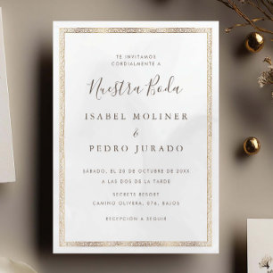 Vintage-Gold-Verzierung Creme Nuestra Boda Hochzei Einladung